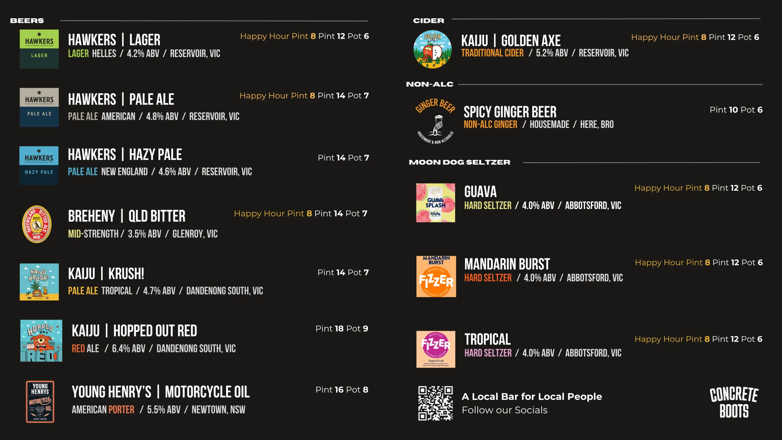 Beer menu at a craft beer pub in Richmond featuring local and seasonal brews.